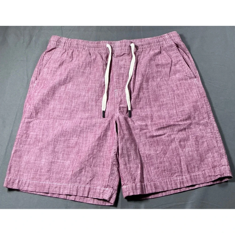 Banana Republic Mens Large Burgundy Cotton Chambray Drawstring Shorts Elastic